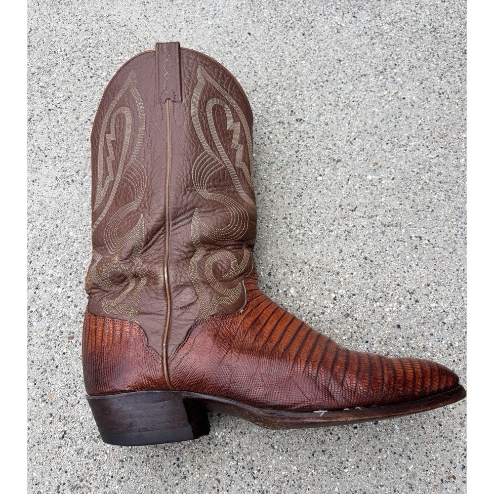 El Dorado Handmade USA Mens 10.5D Brown Lizard Print Western Cowboy Boots VTG